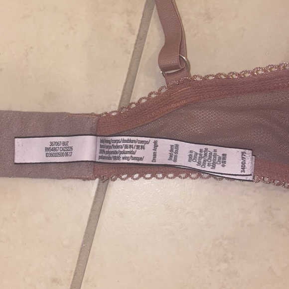 Victoria’s Secret DREAM ANGELS LINED DEMI BRA 34DD dusty pink LACE &Rhinestone - Picture 7 of 10